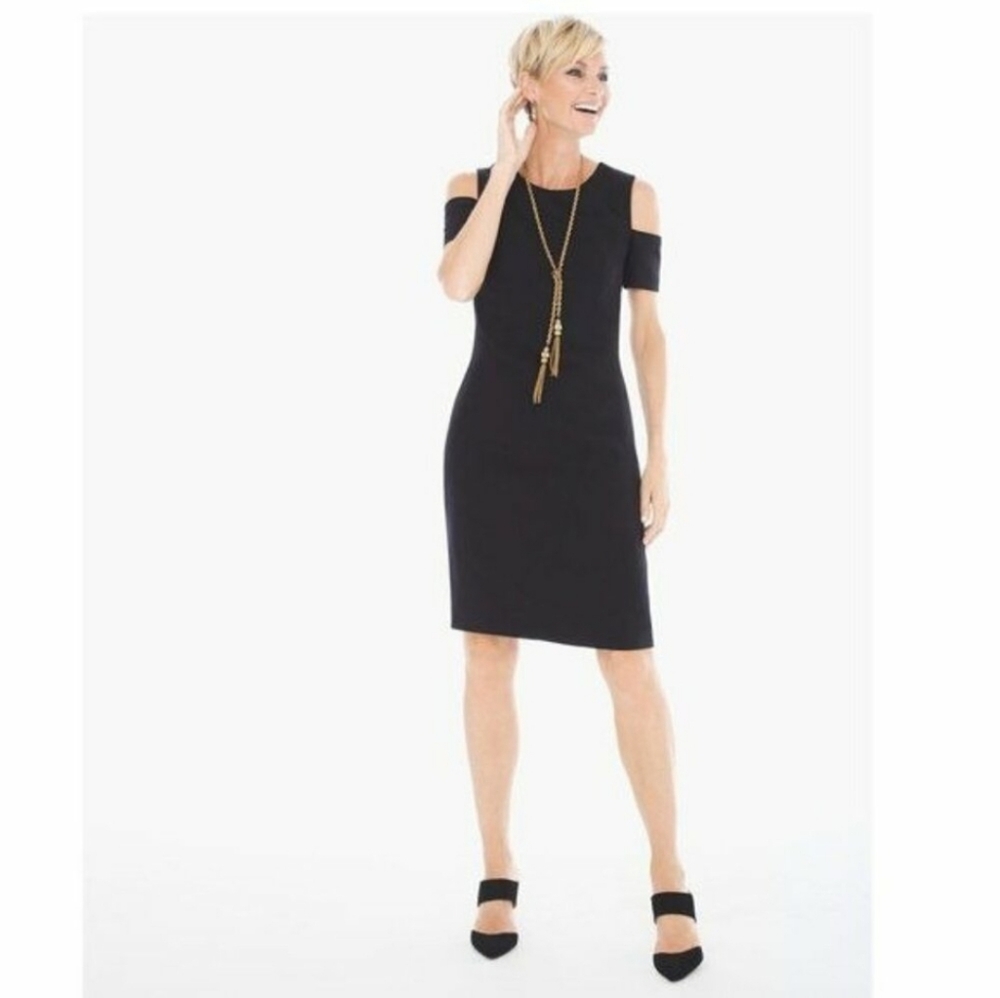 Chico's Seamed Black Cold Shoulder Dress Size 2